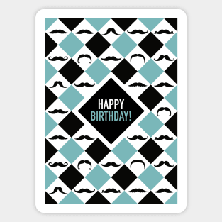 Happy Birthday! Mustaches Black & Mint Sticker